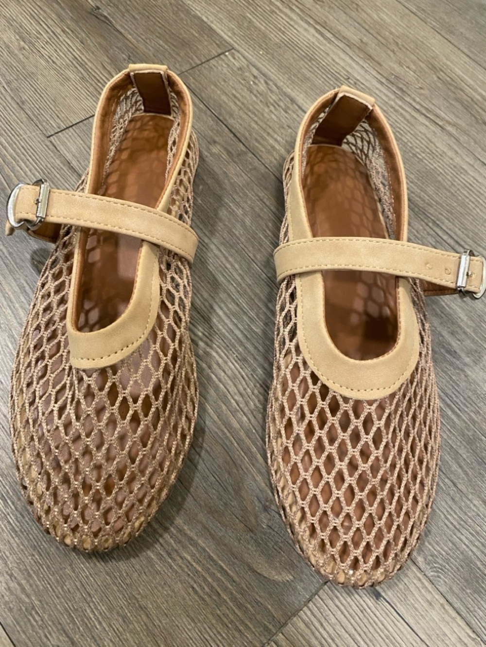 Women’s Tan Mesh Mary Jane Flats